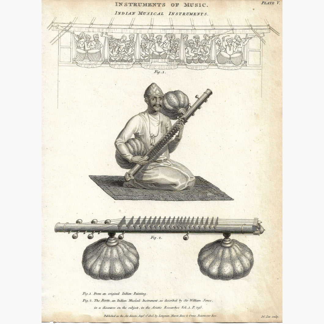 Antique Print Indian Musical Instruments 1805 Prints