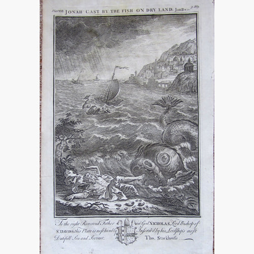 Antique print Jonah cast by the fish on dry land 1733 Prints