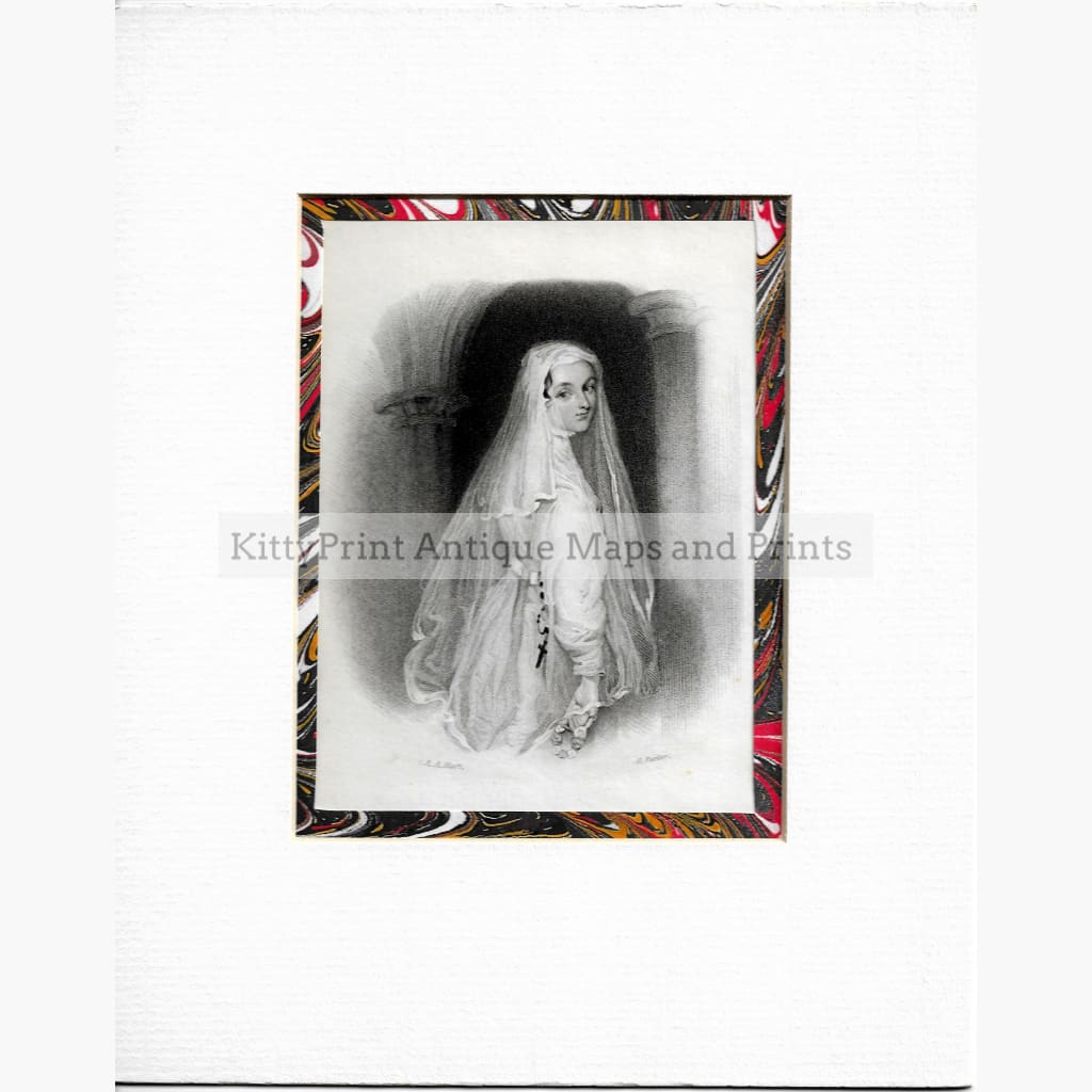 Antique Print Lady with Veil c.1840 Prints