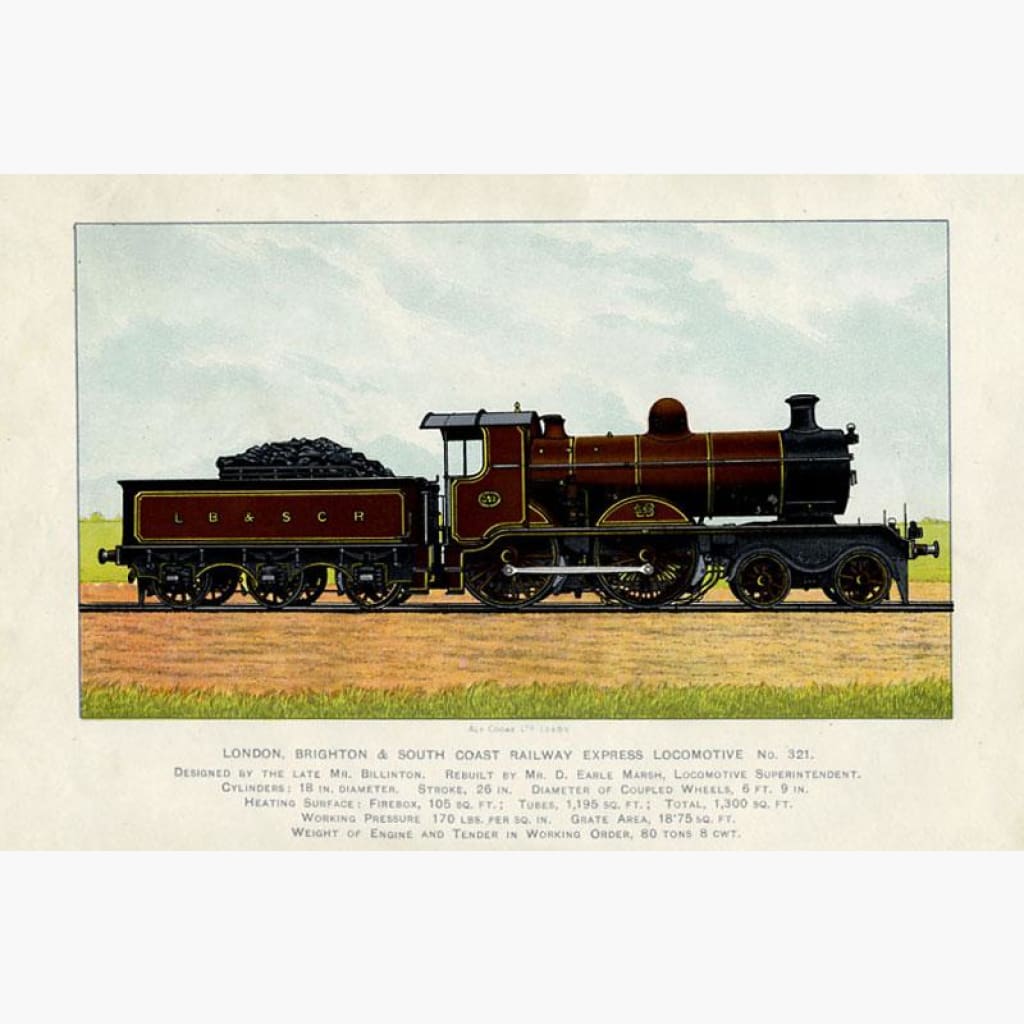 London Brighton and South Coast Railway Express Locomotive 321 c.1910 Prints KittyPrint 1900s Road Rail & Engineering