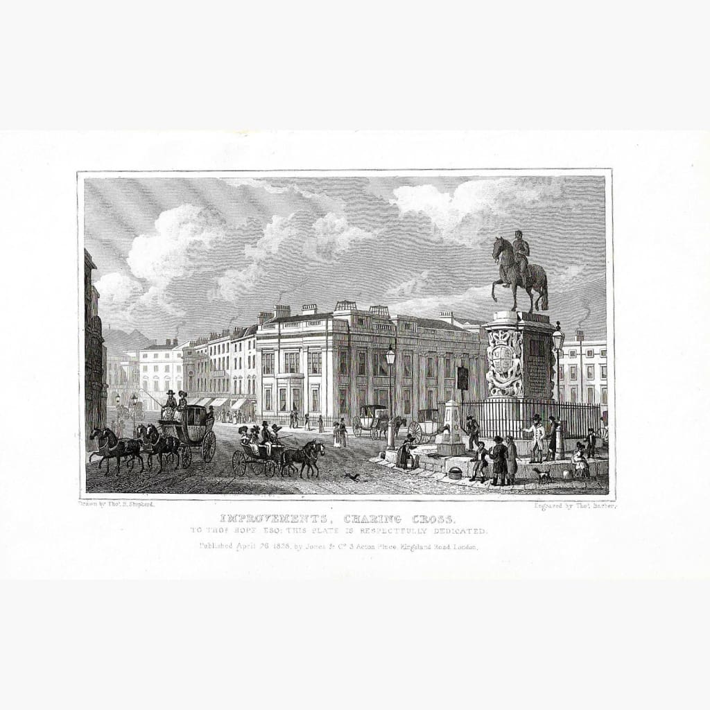 Antique Print London,Charing Cross 1828 Prints