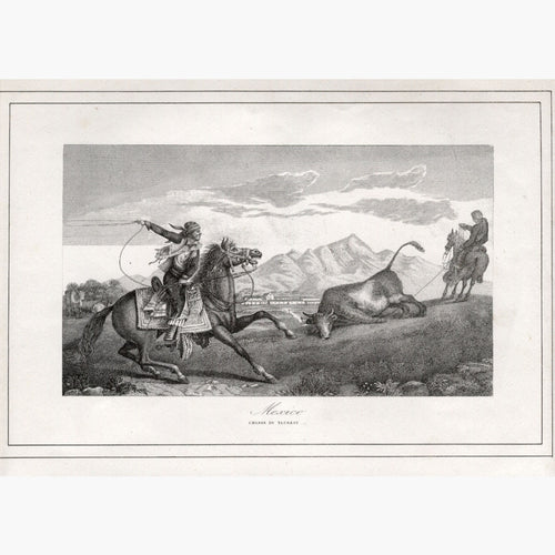 Antique Print Mexico Bull Chase 1840 Prints