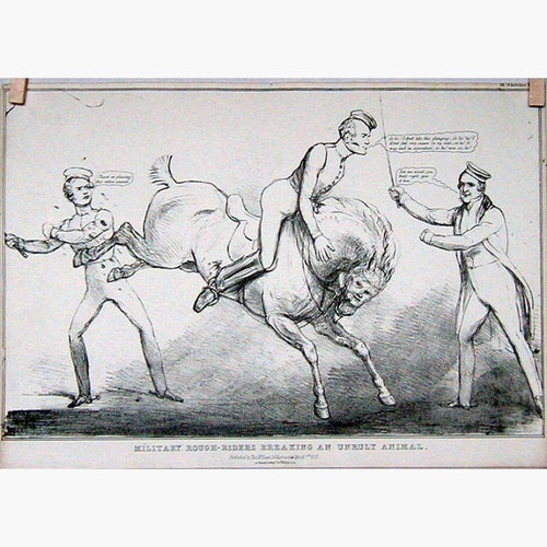Military Rough-Riders Breaking an Unruly Animal 1832 Prints KittyPrint 1800s Caricatures Horses Military