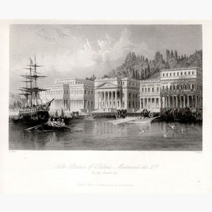 New Palace of Sultan Mahmoud the 2nd. on the Bosphorus 1838 Prints KittyPrint 1800s Castles & Historical Buildings Ottoman Turkey & Persia Seascapes Ports & Harbours