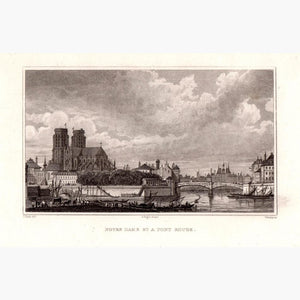 Notre Dame et a Pont Rouge Paris 1830 Prints KittyPrint 1800s France Paris Townscapes