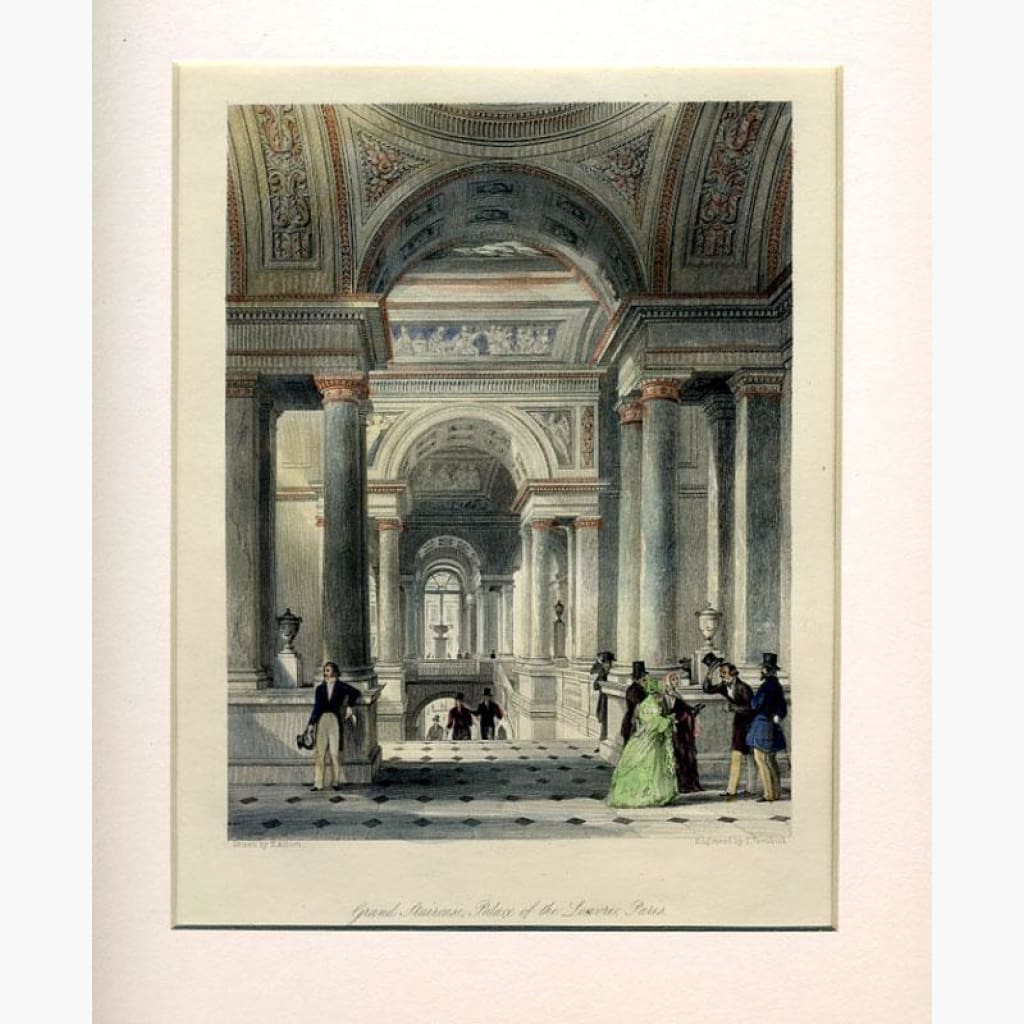 Palace of the Louvre Paris c.1840 Prints KittyPrint 1800s Castles & Historical Buildings France Genre Scenes