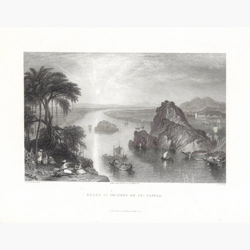 Antique print Scene at Colgong on the Ganges 1836. Prints