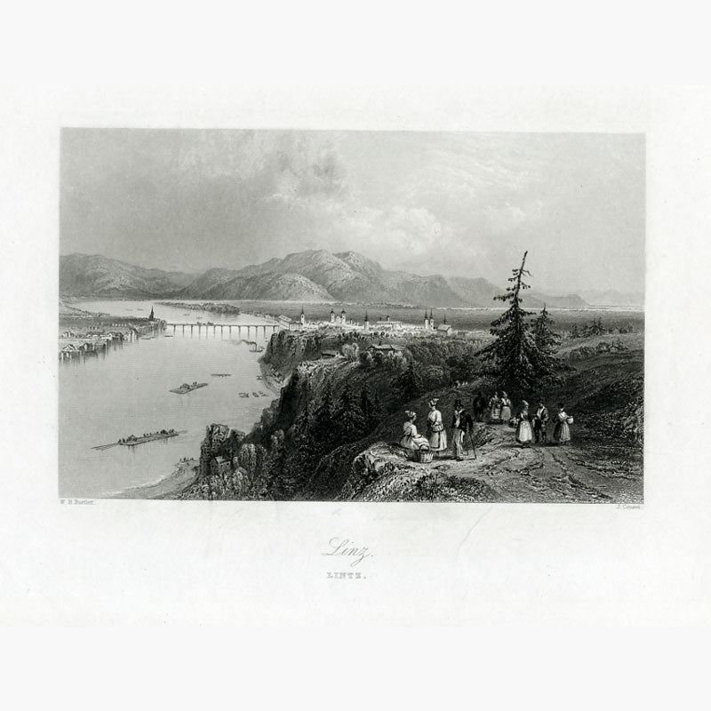 Antique Print Set of 3: Scenes along the Danube c.1840 Linz on the Danube Prints