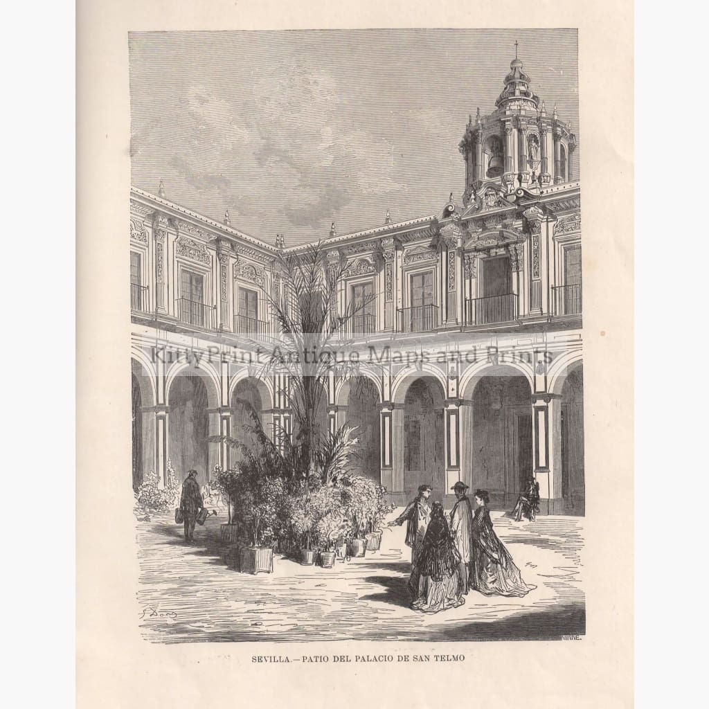 Antique Print Sevilla - Patio Del Palacio De San Telmo 1874 Prints
