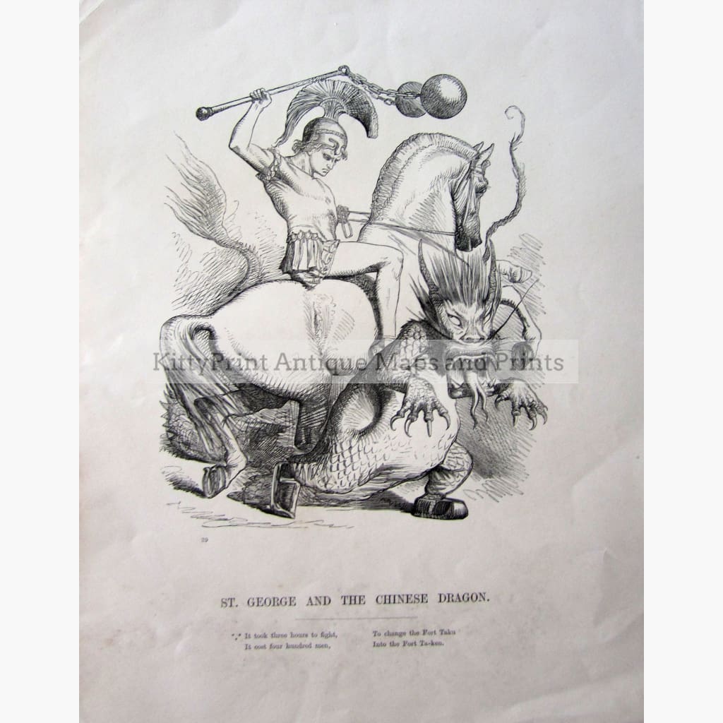 Antique Print St.George and the Chinese Dragon 1859 Prints