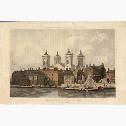 Antique Print St.John’s Church Westminster 1815 Prints