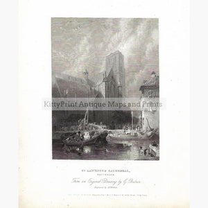 Antique print St.Lawrence Cathedral Rotterdam 1834 Prints