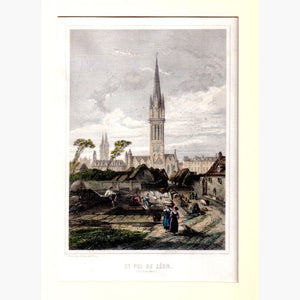 St.Pol de Leon c.1850 Prints KittyPrint 1800s Castles & Historical Buildings France Genre Scenes