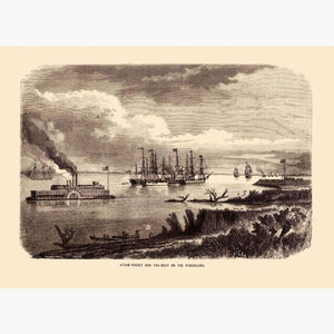 Steam-Packet and Tug boat on the Mississipi 1880 Prints KittyPrint 1800s Canada & United States Maritime Road Rail & Engineering
