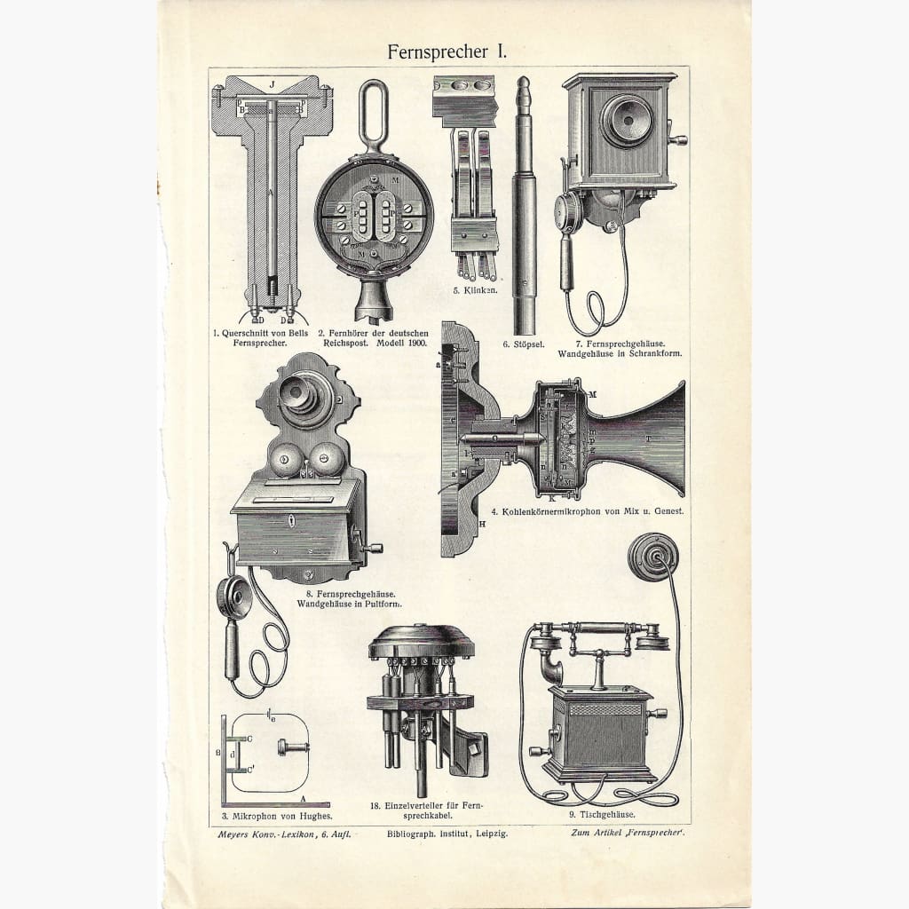 Antique Print Telephone Fernsprecher,1906 Prints