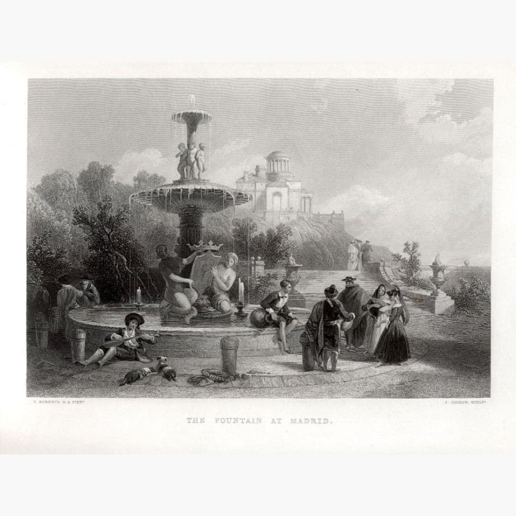 The Fountain at Madrid 1860 Prints KittyPrint 1800s Castles & Historical Buildings Genre Scenes Spain & Portugal Townscapes