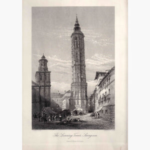Antique Print The Leaning Tower Saragossa 1860 Prints
