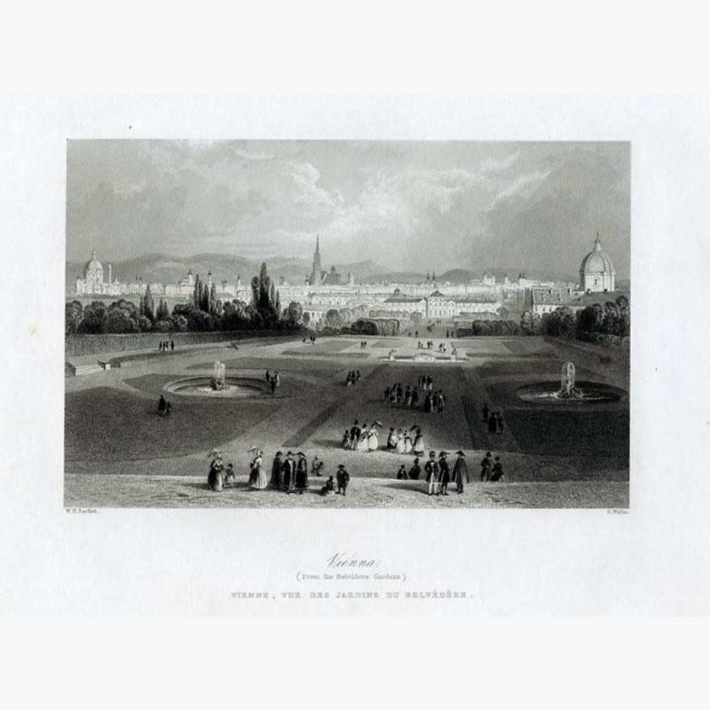 Antique Print Vienna,1840iew from the Belvedere Gardens Prints