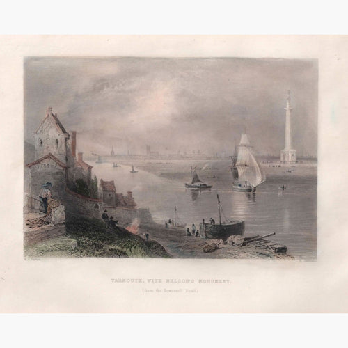 Antique Print Yarmouth With Nelsons Monument 1842 Prints