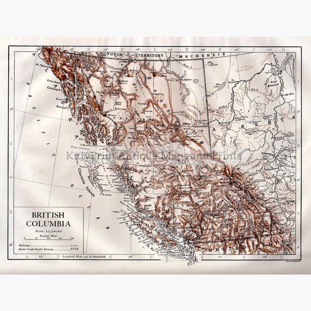 British Columbia 1910 Maps KittyPrint 1900s Canada & United States