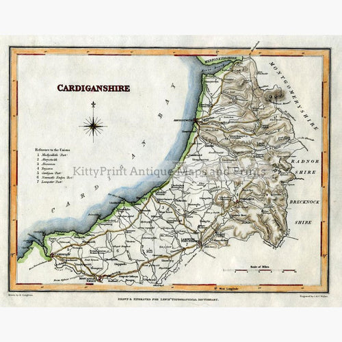 Cardiganshire 1842 Maps KittyPrint 1800s Wales