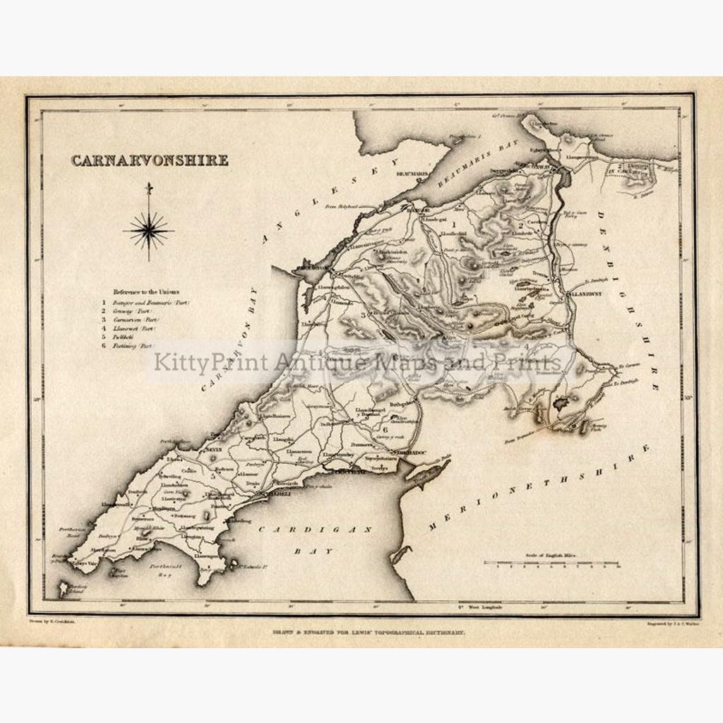 Carnarvonshire 1840 Maps KittyPrint 1800s Wales