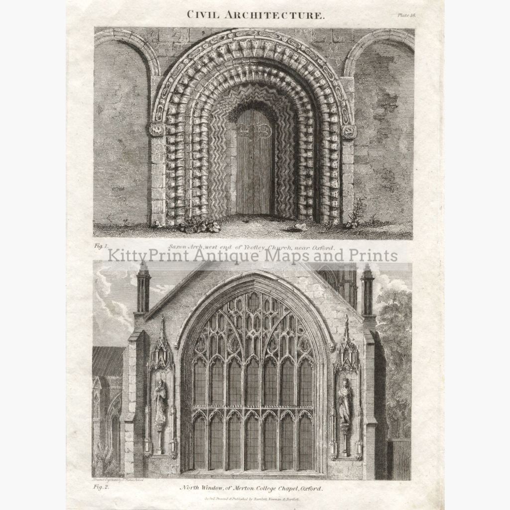 Civil Architecture Saxon Arch Merton College C.1800 Prints