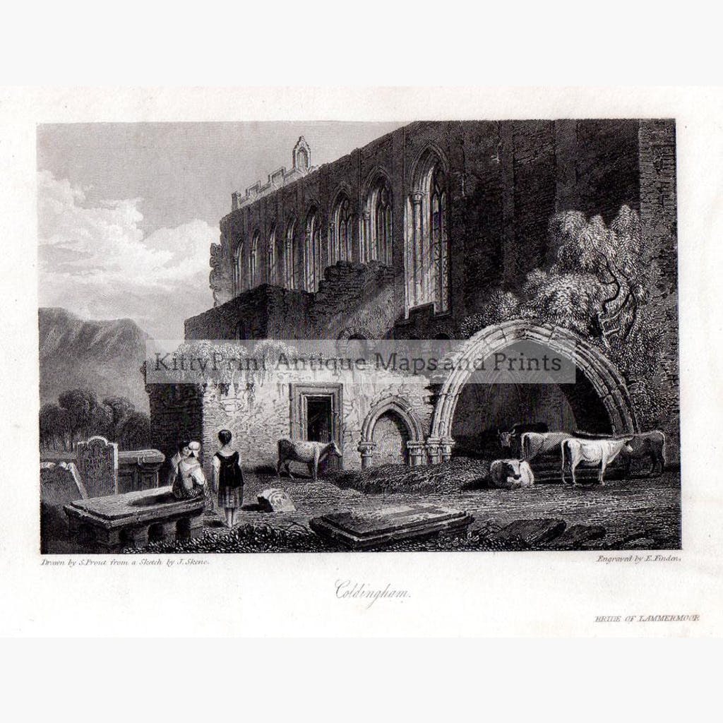 Coldingham Scottish Borders 1832 Prints KittyPrint 1800s Castles & Historical Buildings Genre Scenes Scotland