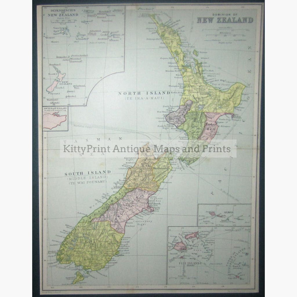 Dominion of New-Zealand 1917 Maps KittyPrint 1900s Australia & Oceania