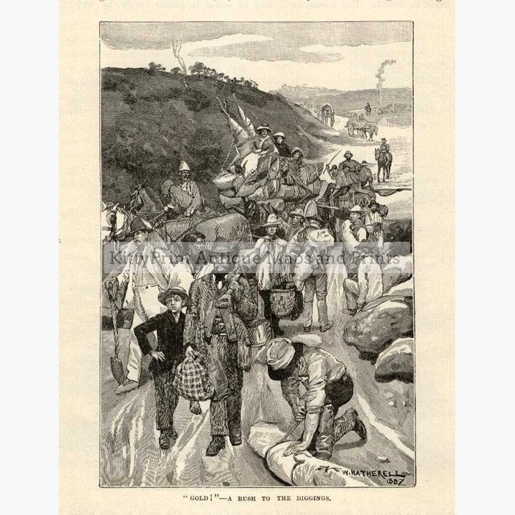 Gold ! A Rush to the Diggings c.1890. Prints KittyPrint 1800s Australia & Oceania Genre Scenes Land Use & Resources