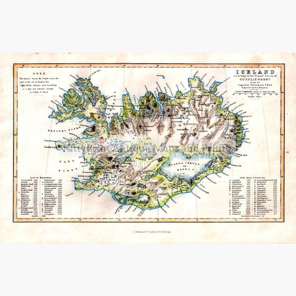 Iceland by Bjorn Gunnlaugsson 1860 Maps KittyPrint 1800s Islands Scandinavia & Nordic Countries