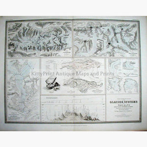 Illustrations of the Glacier Systems of the Alps 1848 Maps KittyPrint 1800s Climate Contour & Relief France Switzerland