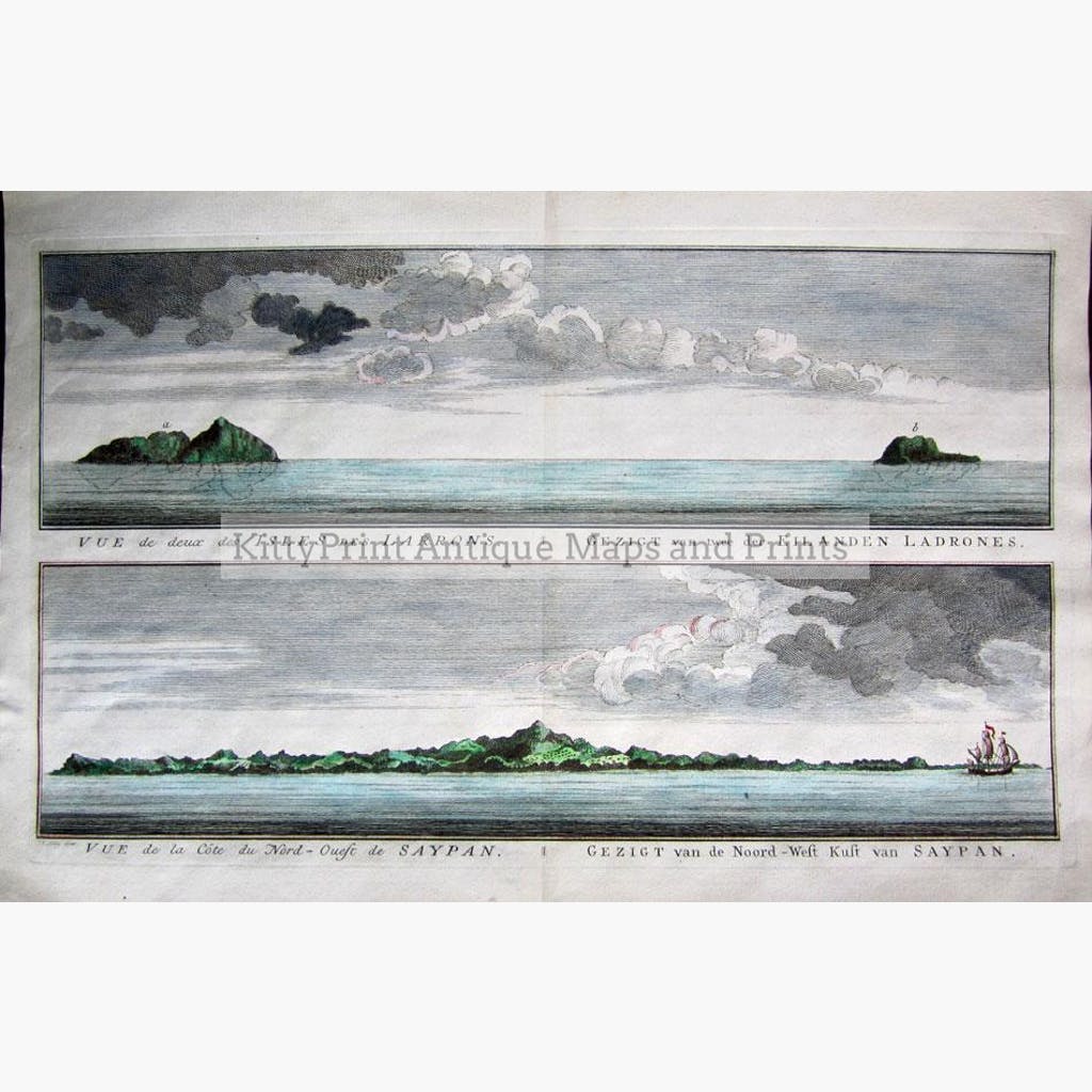 Isles of Ladrones Coast of Saypan c.1747 Prints KittyPrint 1700s China Japan & Korea Seascapes Ports & Harbours
