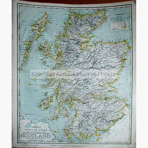 Letts’s Railway and Statistical Map of Scotland 1886 Maps KittyPrint 1800s Road Rail & Engineering Scotland