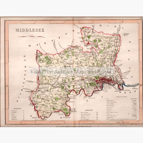 Middlesex Dugdale,1846 Maps KittyPrint 1800s England