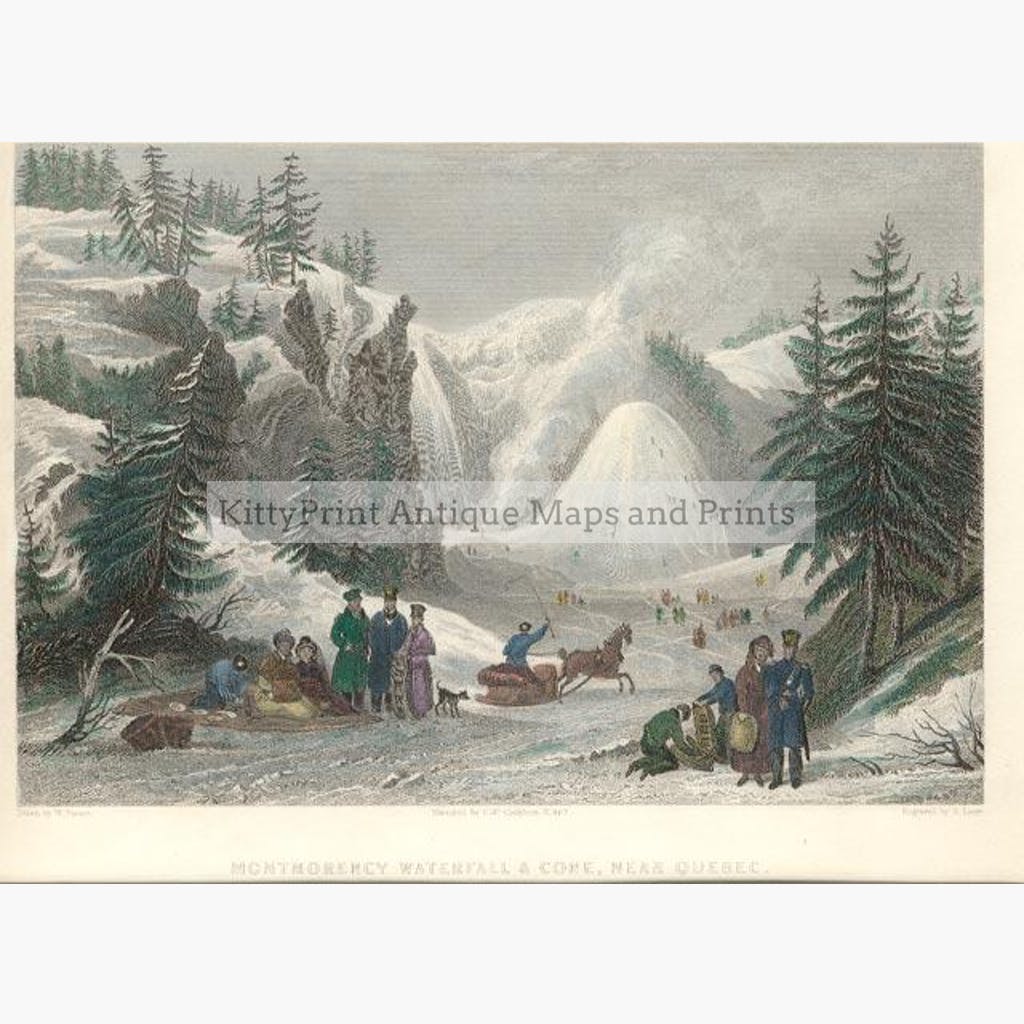 Montmorency Waterfall near Quebec c.1840 Prints KittyPrint 1800s Canada & United States Genre Scenes Landscapes