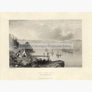 New York Bay from the Telegraph Station c.1840 Prints KittyPrint 1800s Canada & United States Seascapes Ports & Harbours