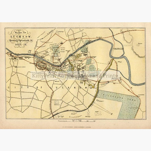 Plan of Lucknow 1860 Maps KittyPrint 1800s India & East Indies Military Town Plans