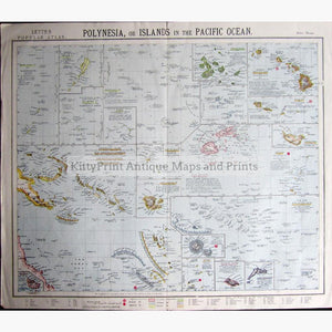 Polynesia or Islands in the Pacific Ocean 1881 Maps KittyPrint 1800s Australia & Oceania Islands Sea Charts