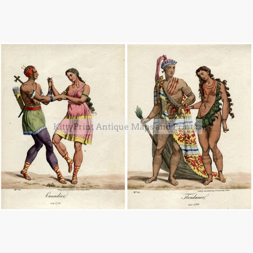 Set Of 2: Canadian And American Indigenous Costumes P.1824 2 Prints