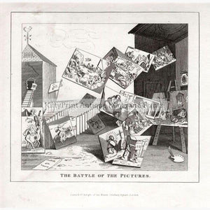 The Battle of the Pictures. Hogarth 1835 Prints KittyPrint 1800s Caricatures & Cartoons