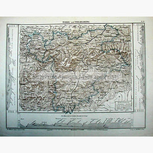 Tirol and Vorarlberg c.1880. Maps KittyPrint 1800s Austria Contour & Relief
