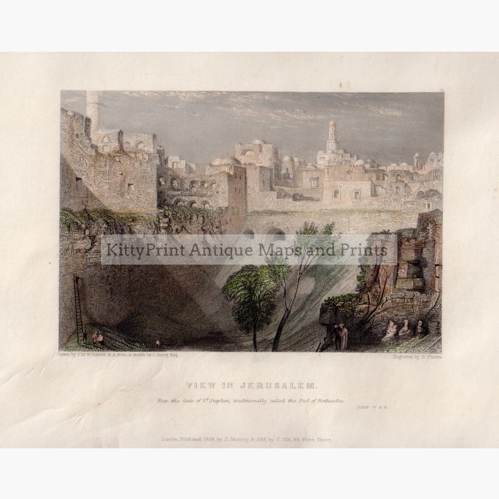 View in Jerusalem near the Gate of St.Stephen 1834 Prints KittyPrint 1800s Castles & Historical Buildings Holy Land Townscapes