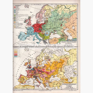 Volker Und Sprachenkarte Europa. Folk And Language Map Europe 1905 Maps