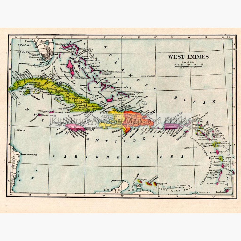 West Indies 1905 Maps KittyPrint 1900s Central & Latin America Islands